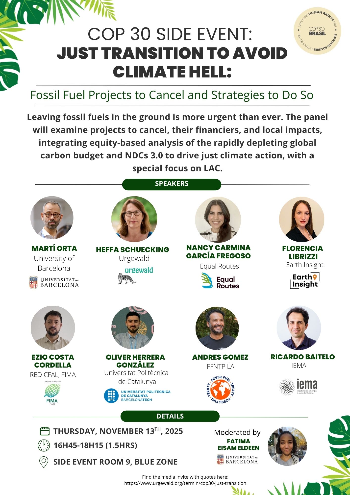 COP30 Side Event: Just Transition to Avoid Climate Hell