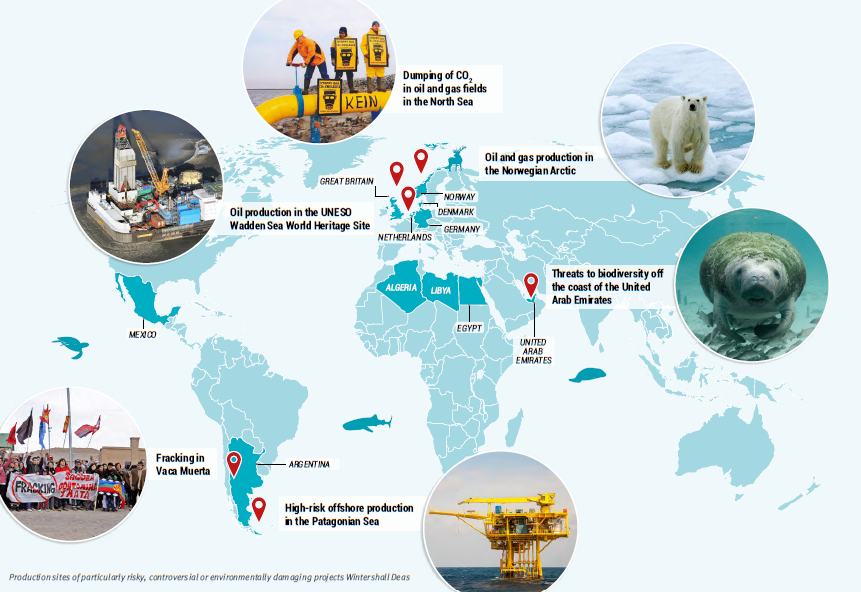 World map showing controversial business operations of Wintershall DEA