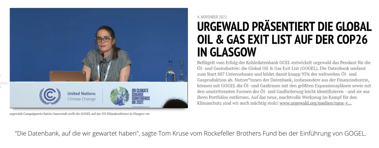 Meldung: urgewald präsentiert die Global Oil & Gas Exit List auf der COP26