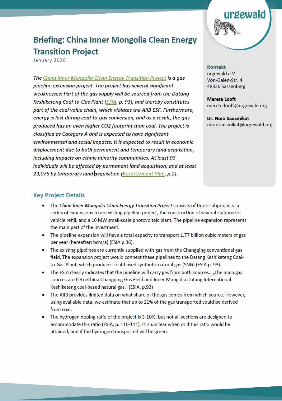 Titelseite Briefing: China Inner Mongolia Clean Energy Transition Project