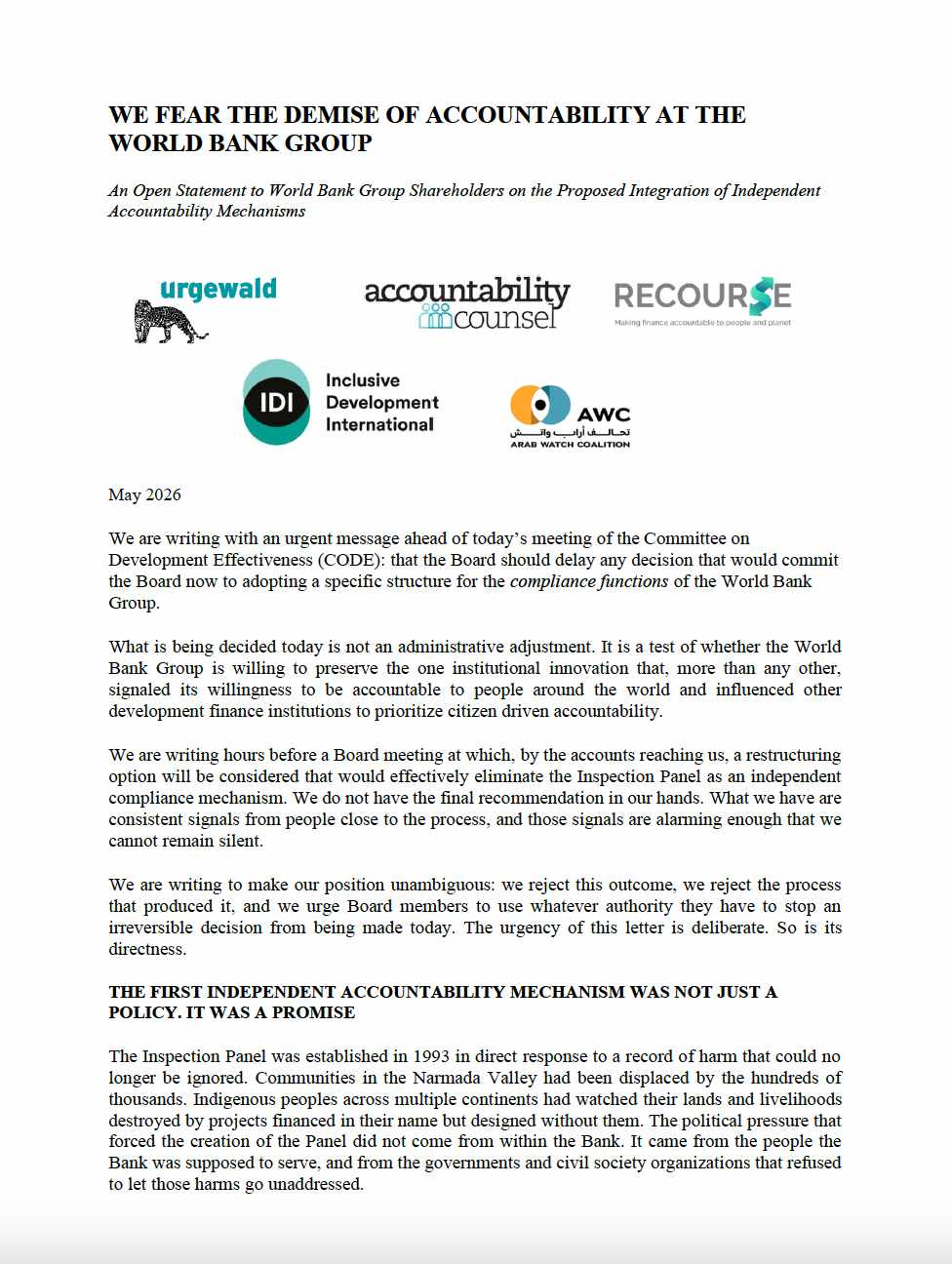 CSO Statement - World Bank Group Accountability - May 2026