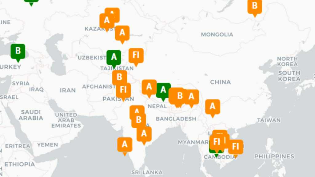 Karte: Von der AIIB finanzierte Projekte im asiatischen Raum