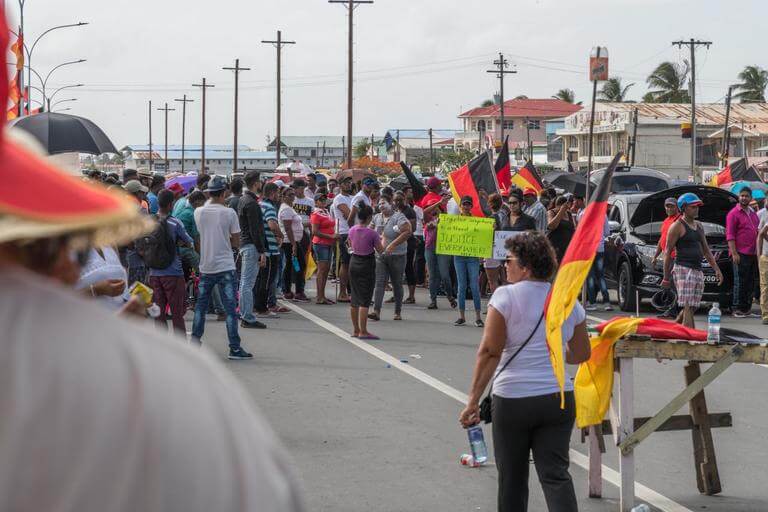 Protests by supporters of the Peoples Progressive Party escalate in the evening.