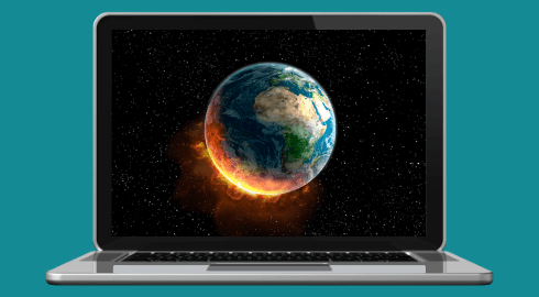 Laptop mit brennender Erde auf dem Desktop